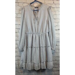 BTFBM Women's Long Sleeve Mini Dress Tiered‎ Ruffle Gray Silver Size L